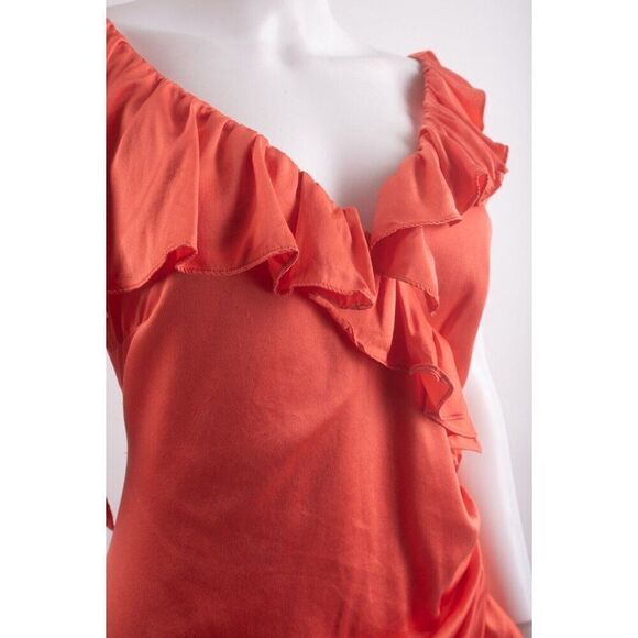 Cinq a Sept Womens Petunya Ruffled Wrap Dress Size 4 Orange Neon Coral - Picture 4 of 7